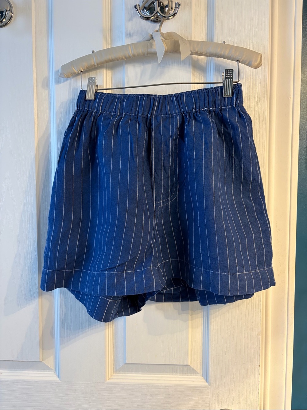 Navy Pinstripe Women's Bermuda Shorts - Picture 4 of 7